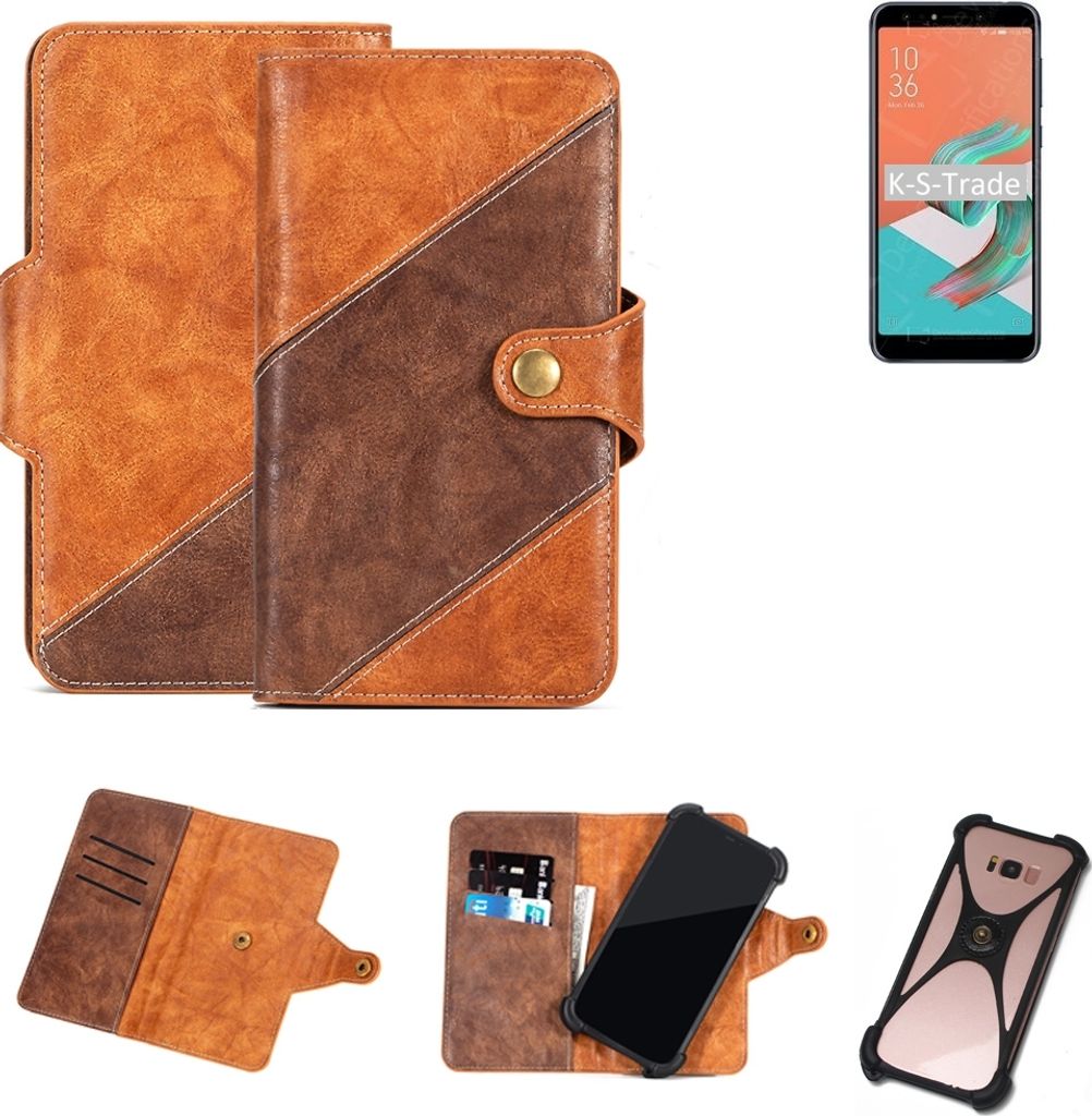 K-S-Trade Handy-Hülle Schutz-Hülle Bookstyle Case Wallet-Case kompatibel mit Asus ZenFone 5Q Handy Cover Bumper Kantenschutz Smartphone dunkelbraun