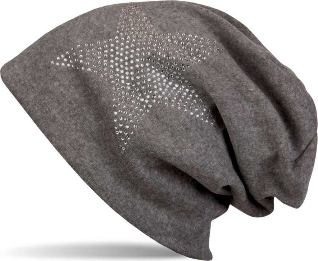 styleBREAKER klassische Uni Beanie Mütze mit Stern Strass Applikation, warm 04024023
