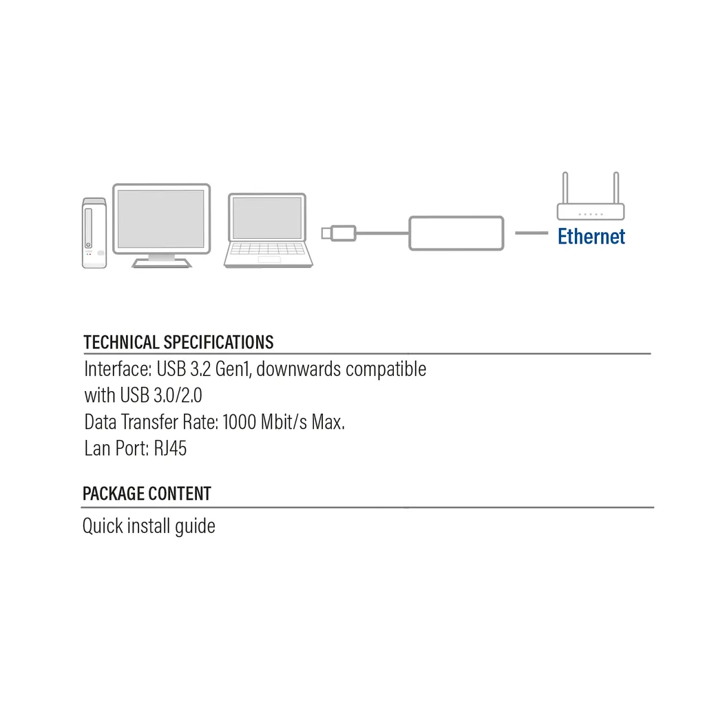 Adaptateur USB 3.2 vers Ethernet Gigabit 1000 Mbps Format Compact - 4