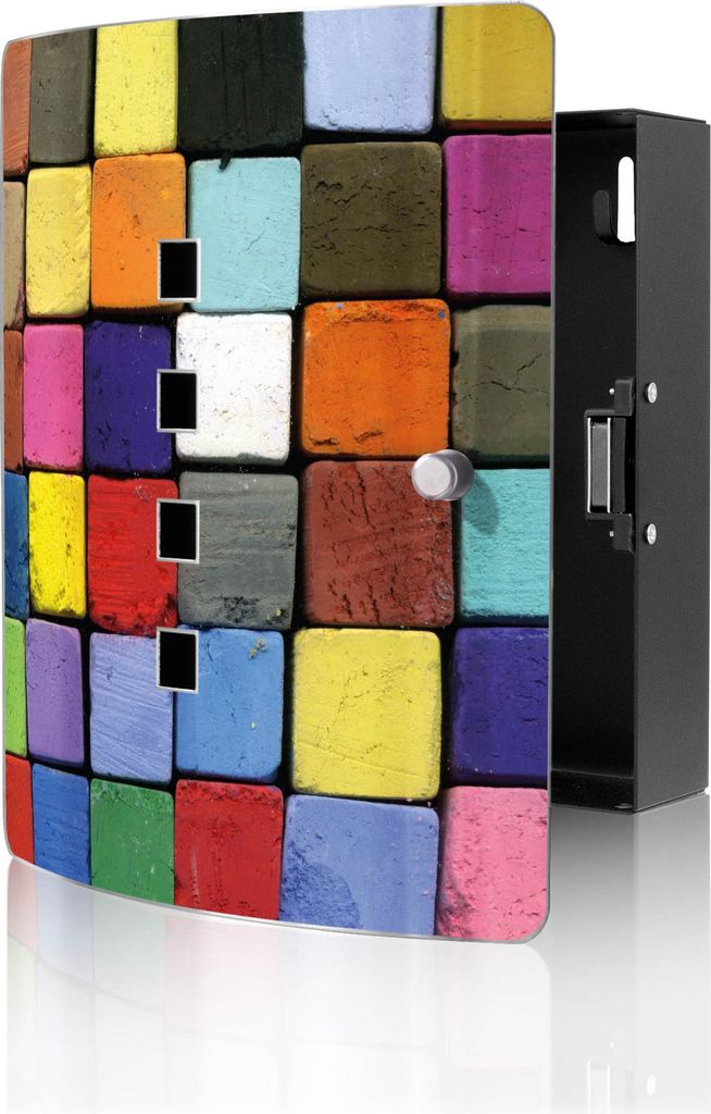 banjado Design Schlüsselkasten aus Edelstahl für 10 Schlüssel, Schlüsselschrank 24 x 21,5 x 7cm groß mit Magnetverschluss, Bunte Kreide [BWSK ...