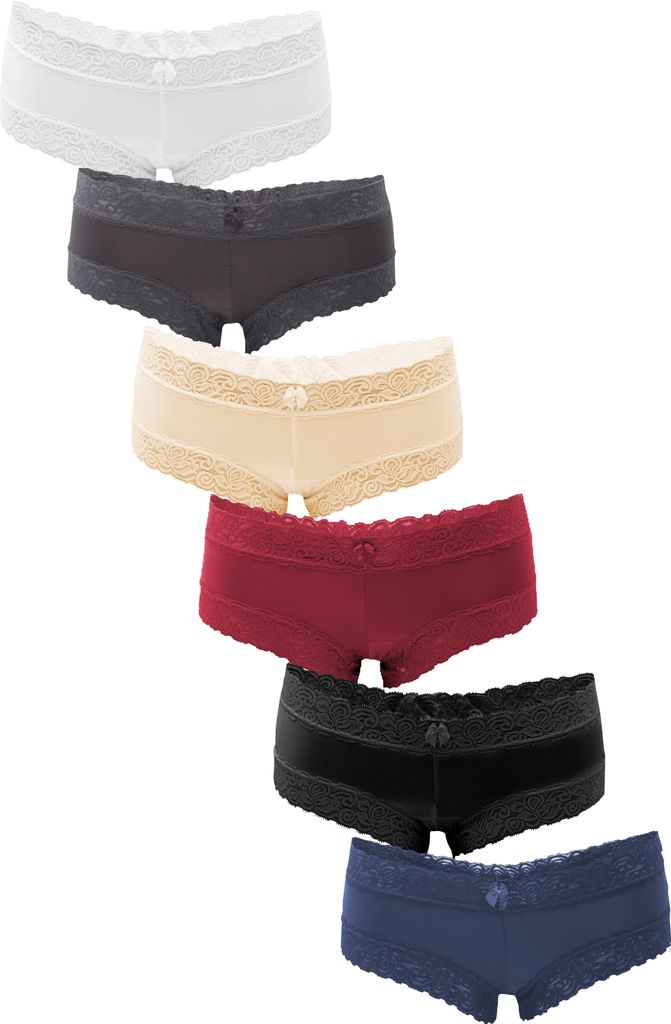 Fabio Farini - 6 Stück Damen Unterwäsche - Frauen Unterhosen Panty Slip mit floraler Spitze und Schleifchen