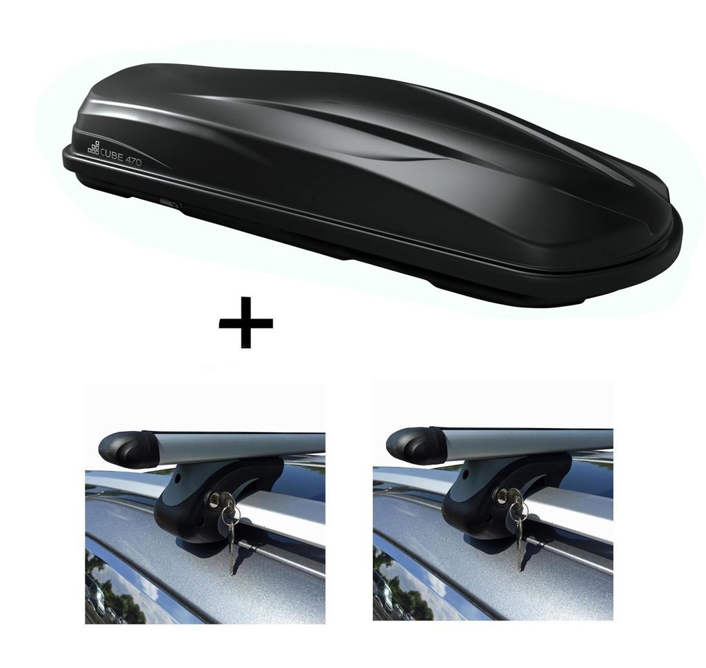Dachbox/Gepäckbox CUBE470 + Relingträger VDP L120 kompatibel mit für Citroen C3 Picasso 08-13