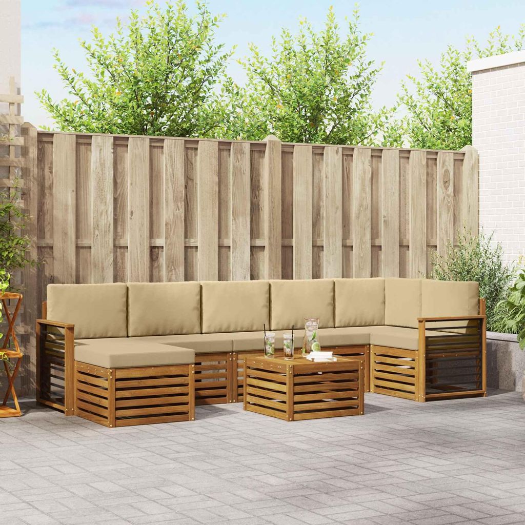 "im Sonderangebot"Sofagarnitur - CLORIS - Balkonmöbe/Sitzgruppe - 8 pcs - Moderne Design - Natur und Beige Massivholz Akazie - Gartensofas Promoti...