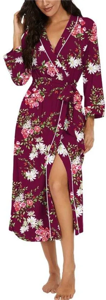 Kimono léger contre la chaleur : peignoir floral bordeaux taille L