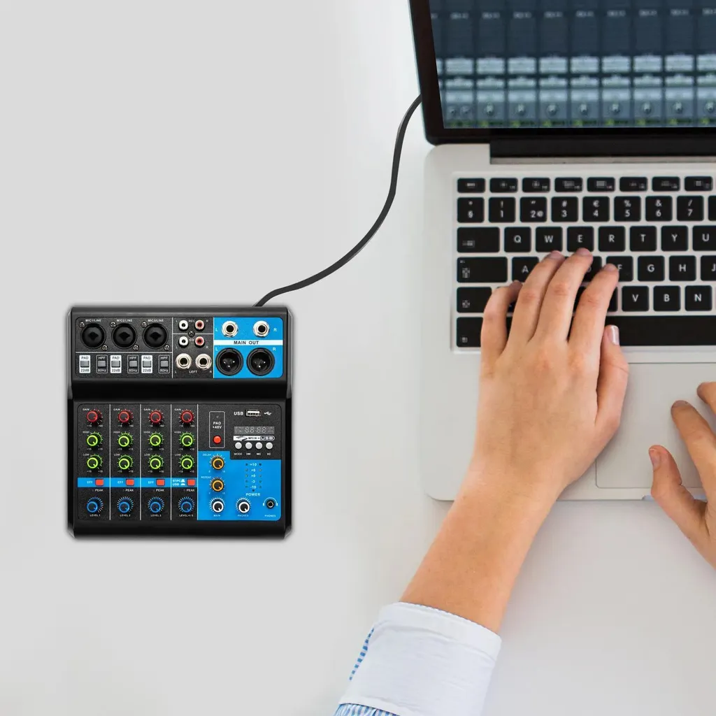 Mixeur audio Bluetooth 5.0 à 5 canaux avec interface USB pour studio
