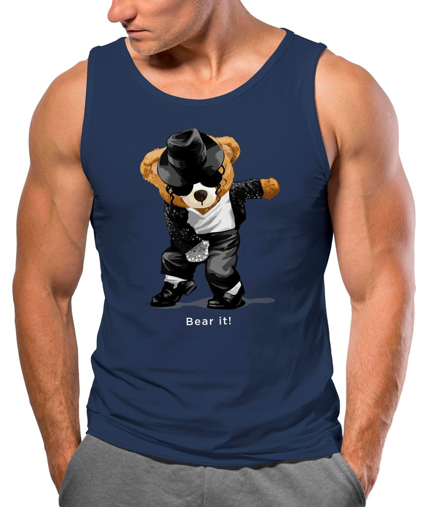 Herren Tank-Top Shirt Jackson Bear Parodie Bear it! Teddy Bär Musik Print Aufdruck Muskelshirt Neverless navy M