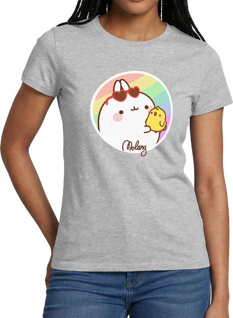 Spreadshirt Molang Piu Piu Regenbogen Frauen T-Shirt, M, Grau meliert