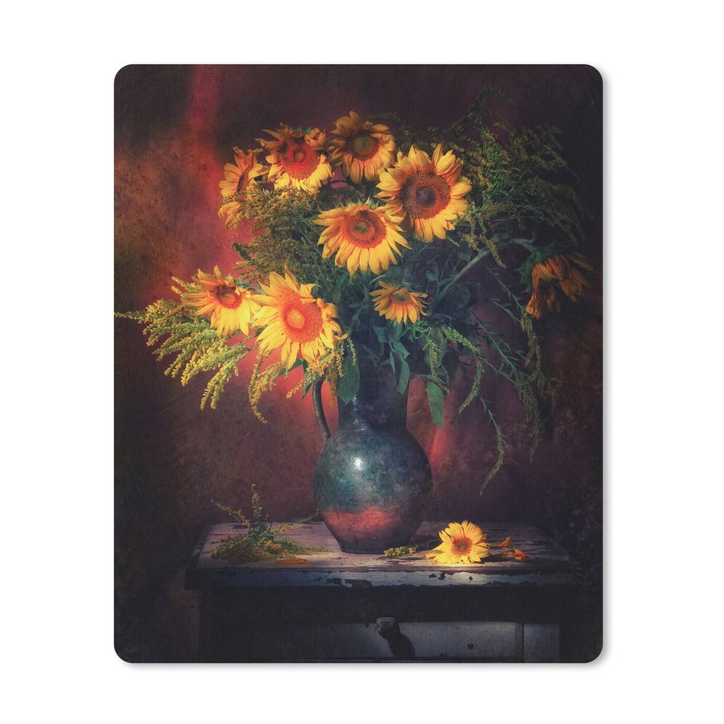 MuchoWow Mauspad Mousepad Sonnenblumen - Vase - Stilleben 19x23 cm - Mousepads - Maus Mat - Pad - Mausunterlage - Mauspads - Spielen