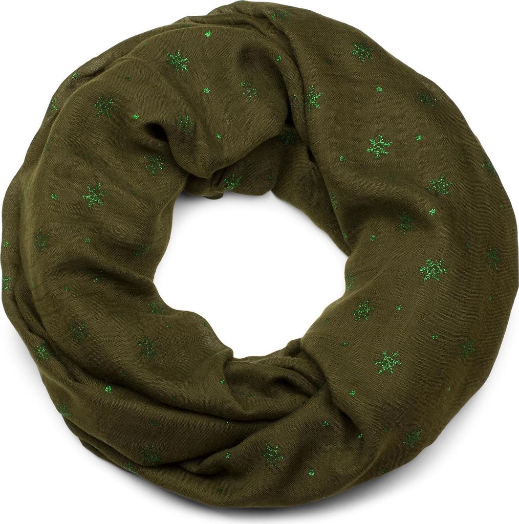 styleBREAKER Damen Loop Schal mit Glitzer Schneeflocken Print, Weicher Schlauchschal Einfarbig, Tuch 01017064