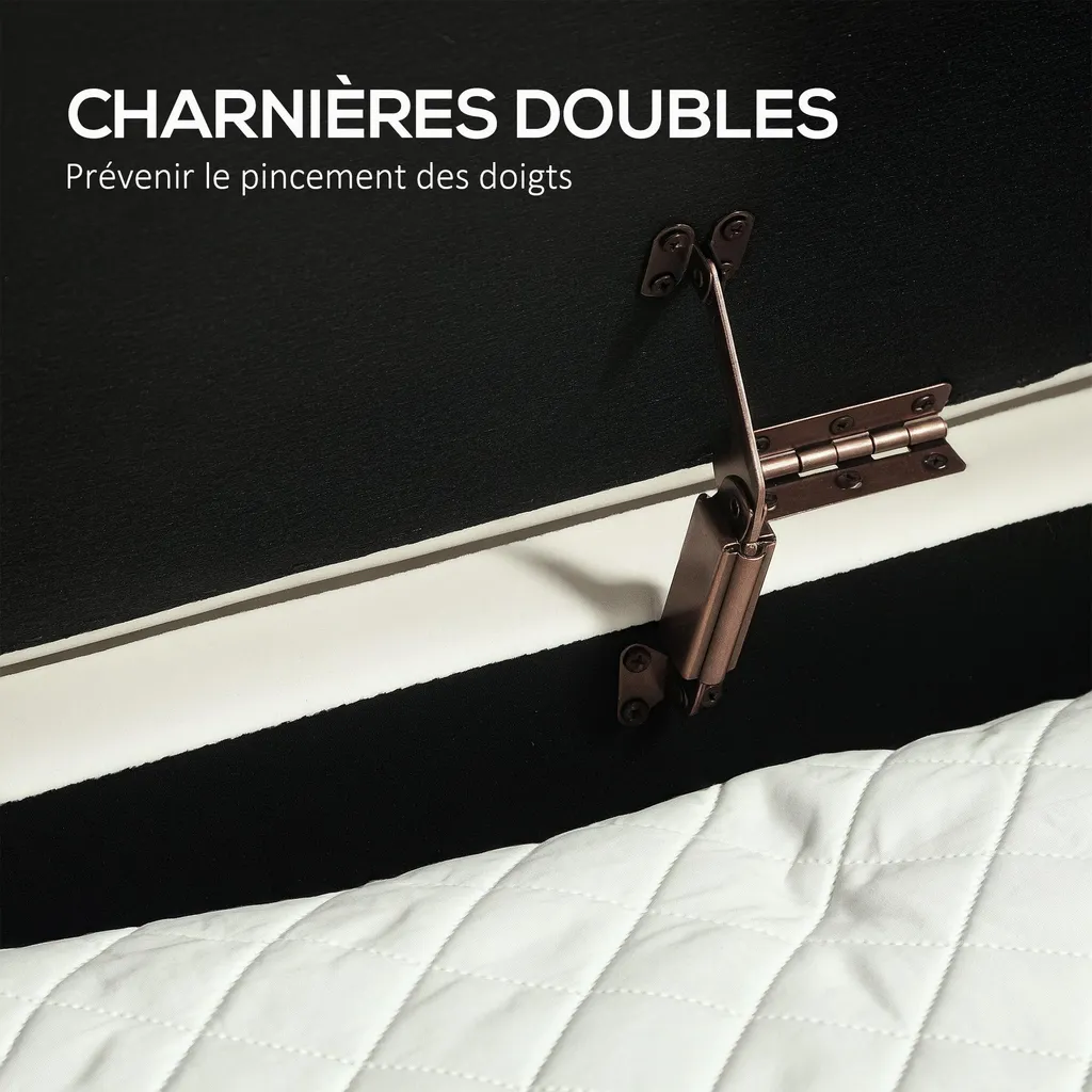 Bout de lit coffre velours crème idéal pour ranger couettes et oreillers 72L - 7