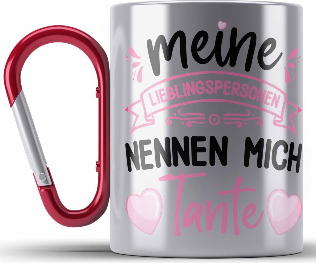 Trendation - Tante Geschenk Edelstahl Tasse Karabiner Spruch Lustig Geschenkidee für Tante Geburtstag Weihnachten (Rot)