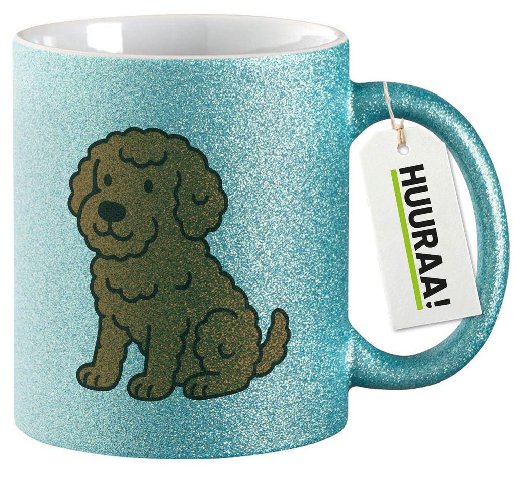 Huuraa Glitzertasse Lagotto Romagnolo Comic Lagotti 330ml Blau Keramik Kaffeebecher Geschenkidee
