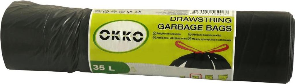 Müllbeutel Zugband 35L Müllsack mit Zugband Abfallsack Sack Säcke 15 Stück