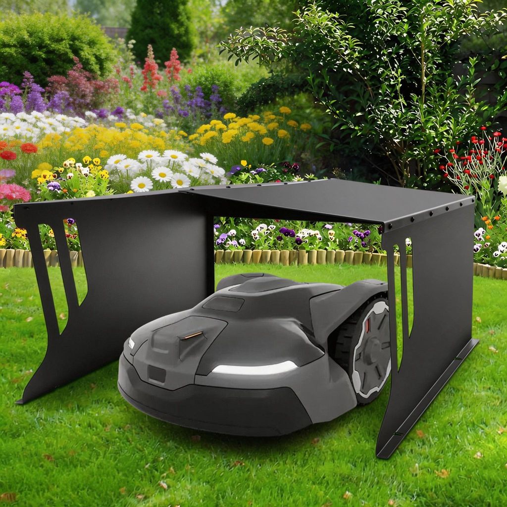 Stahl Mähroboter Garage 78x61x31cm Carport Überdachung Unterstand für Rasenmäher Rasenroboter, Garten Witterungsbeständig, UV-beständig, Rost...