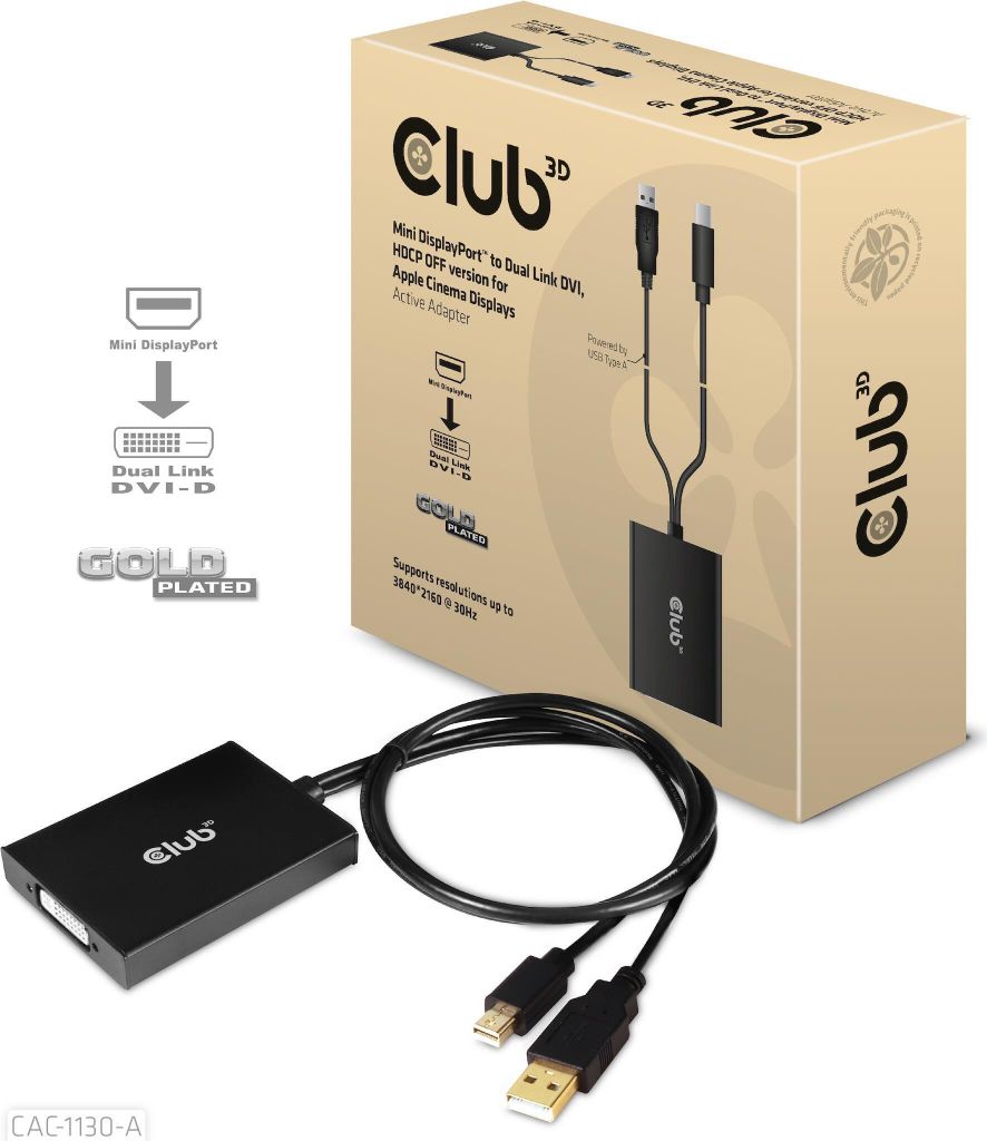 Club3D Adapter MiniDisplayport > DVI DualLink HDCP Off St/Bu retail