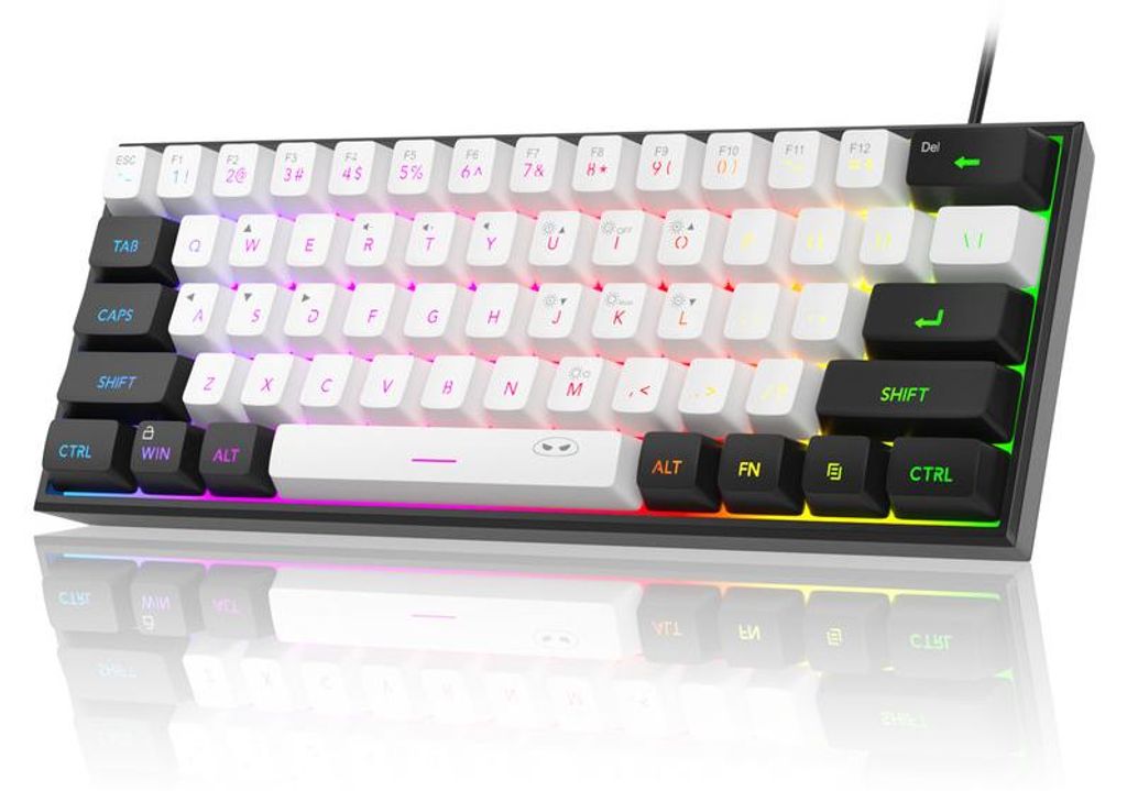 60% Mini Tastatur Kabelgebunden RGB, 61 Tasten Membran, USB, Anti-Ghosting, Kompakt Gaming Keyboard, Kompatibel mit PC Laptop