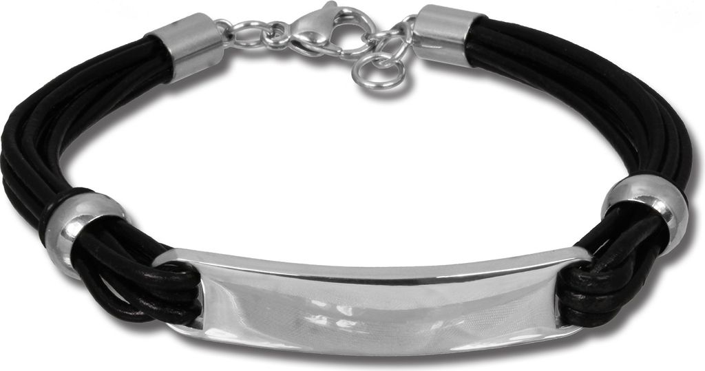 SilberDream Armband, leder en roestvrij staal, zwarte Productafbeelding 
