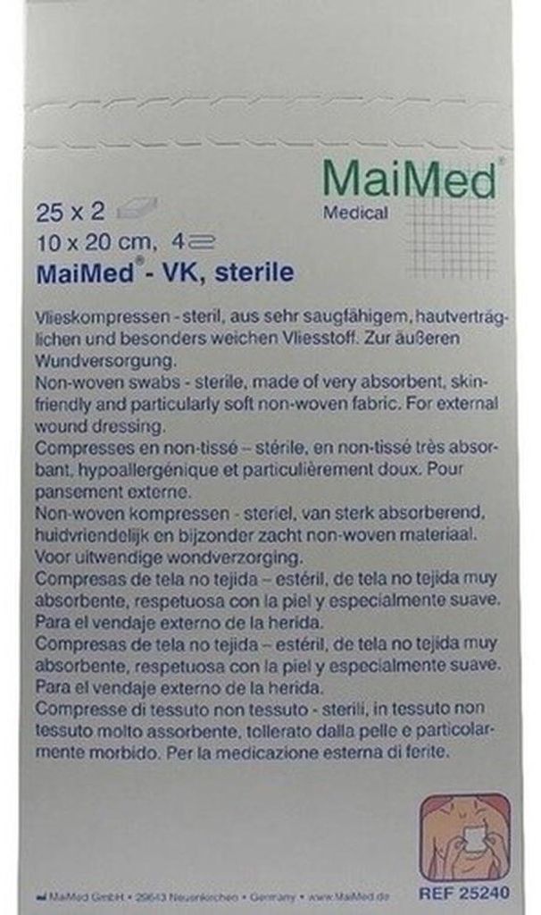 MaiMed kompresy włókninowe jałowe 4-warstwowe 50 sztuk 10 x Zdjęcie produktu 