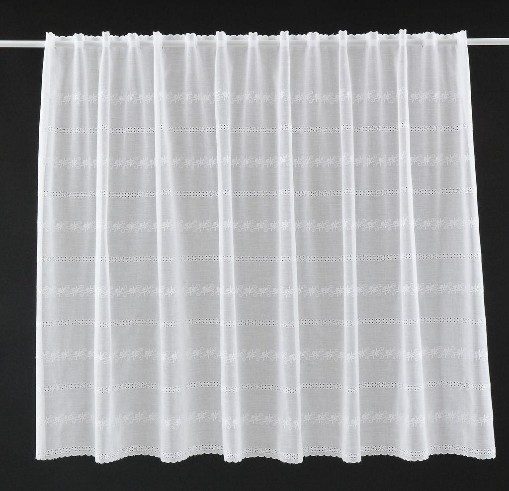 Gardinen Kranzusch Scheibengardine Batist Stickerei 79x252 cm H/B Weiß Bistrogardine Vorhang Küche 1er Pack