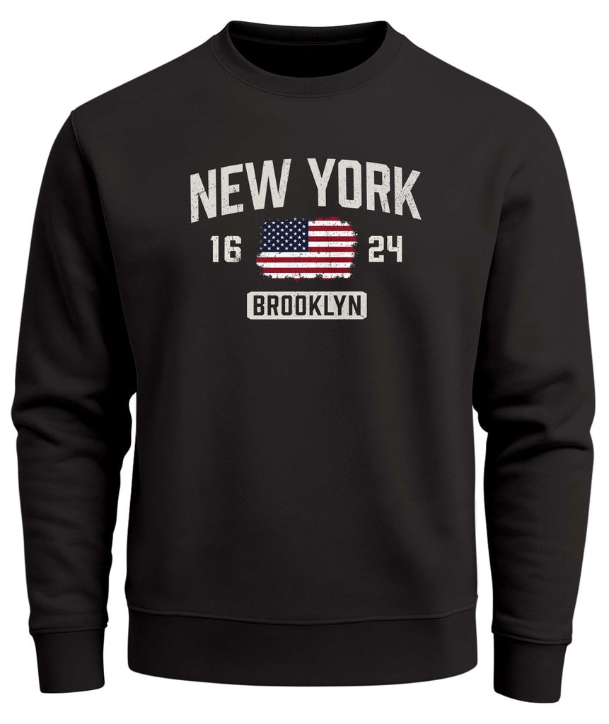 Sweatshirt Herren Frontprint Pullover mit Print Brooklyn College Design USA-Flagge Fashion Streetwear Neverless