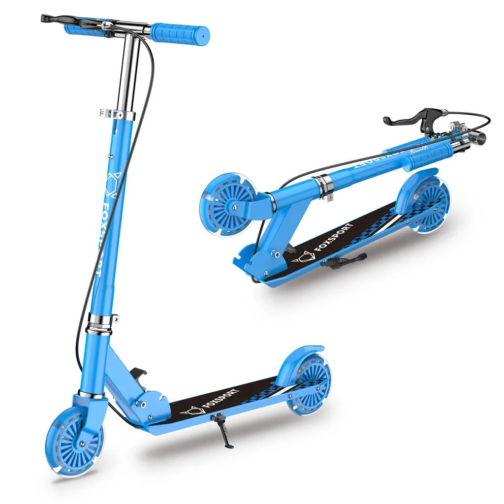 Trottinette pour Enfants FOXSPORT à Pédales et Roues LED Bleu Pliable