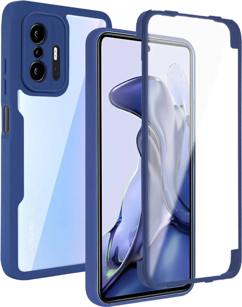 Cover Xiaomi 11T Pro Protezione Totale 360° Blu con Schermo Integrato