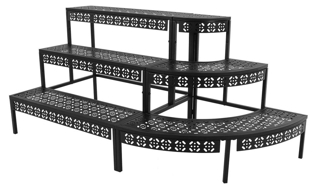 Pflanzenständer - 3-stöckiges Stufenregal - Segmentform - Metall/Eisen - 15 kg pro Ebene - 130×60×60 cm - Innen/Außen - Schwarz