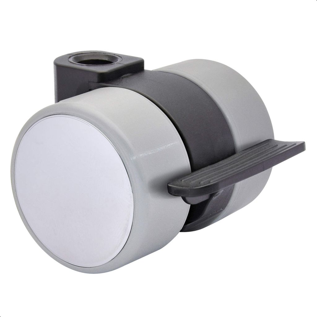 WAGNER Design Möbelrolle / Soft-Lenkrolle LOGO - Durchmesser Ø 38 mm, Feststeller, schwarz / grau mit Kappe chrome, Tragkraft 50 kg - 01010601