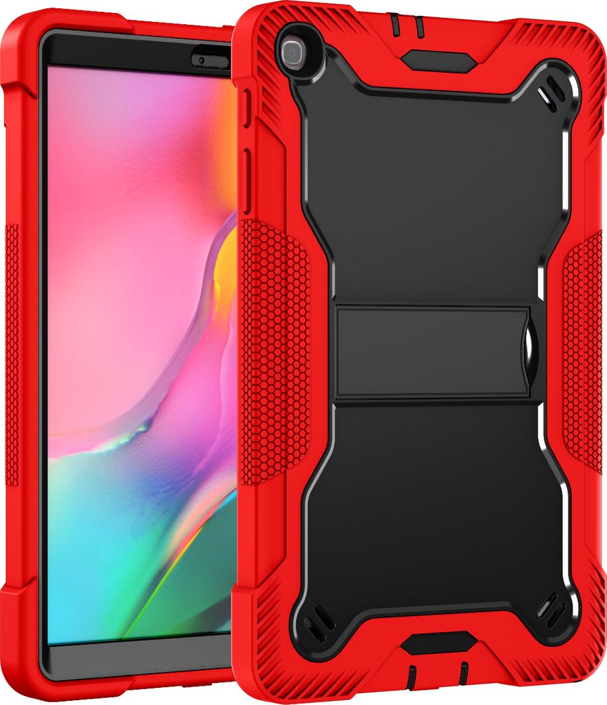 Schutzhülle für Samsung Galaxy Tab A 10.1 2019, 3 Schichten mit Ständer Strapazierfähig Hülle für Galaxy Tab A 10.1 Zoll Rot