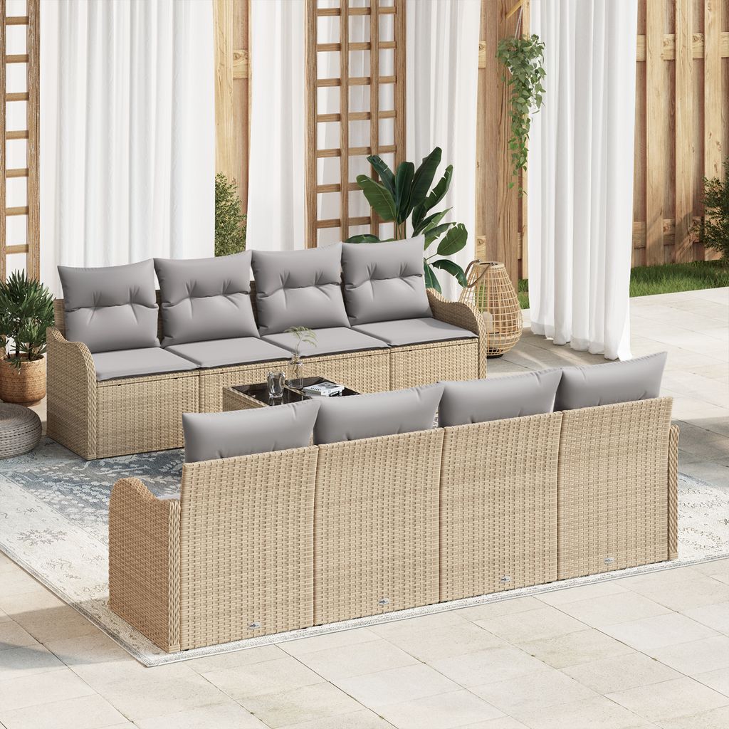 Desgin 9-teiliges Garten Sofa Set mit Kissen Beige Poly Rattan - Gartensofas 3354299