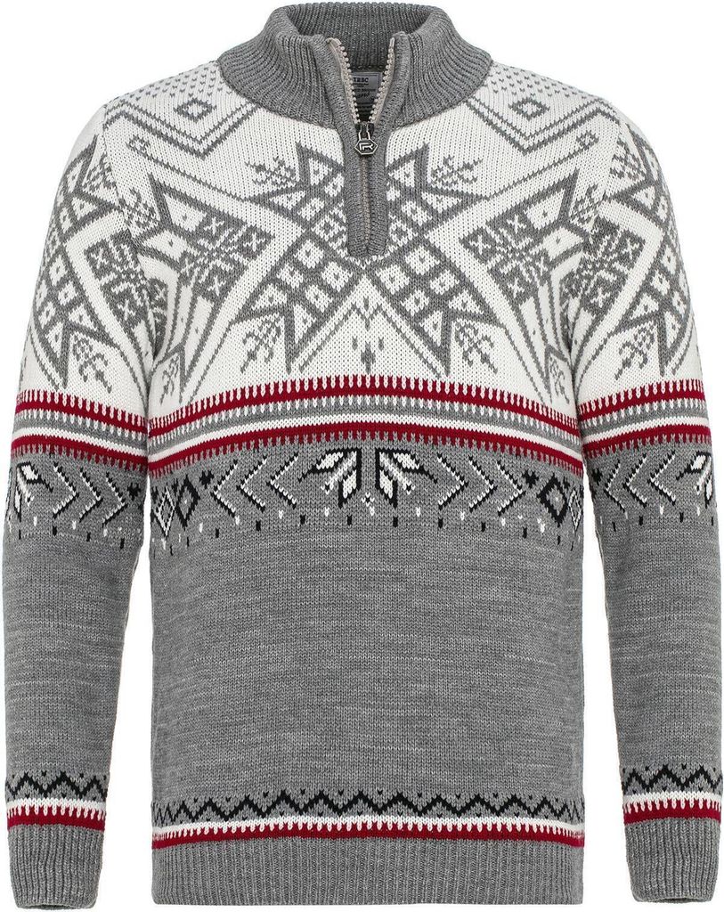 Red Bridge Herren Strickpullover Norweger Pullover Slim-Fit Stehkragen Big Star Grau L