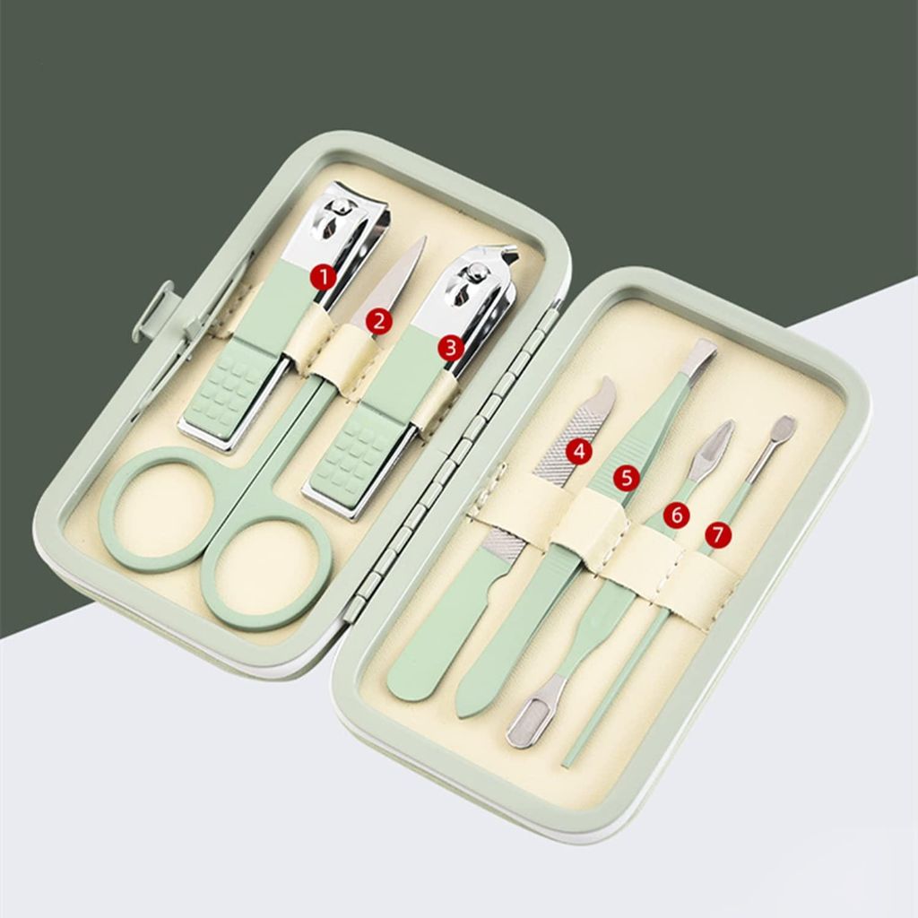 7-in-1 Maniküre Set aus Edelstahl mit tragbarem Lederetui - Nagelpflege-Kits einschließlich Nagelknipser und Augenbrauenpflege-Kit - Pediküre-Ki...