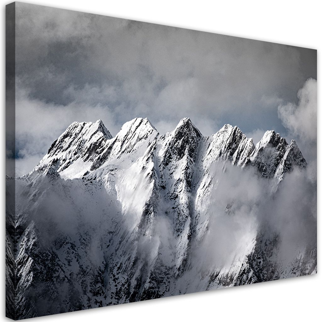 Leinwandbild Berggipfel im Winter 90x60 Feeby Grau bild für die wand bereit zum aufhängen