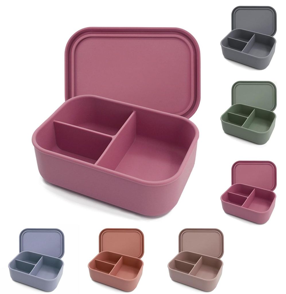 Silikon-Lunchbox mit Fächern, BPA-frei, 1200 ml, auslaufsicher, stoßfest, mikrowellen- und spülmaschinengeeignet, moderne Farben (Altrosa)