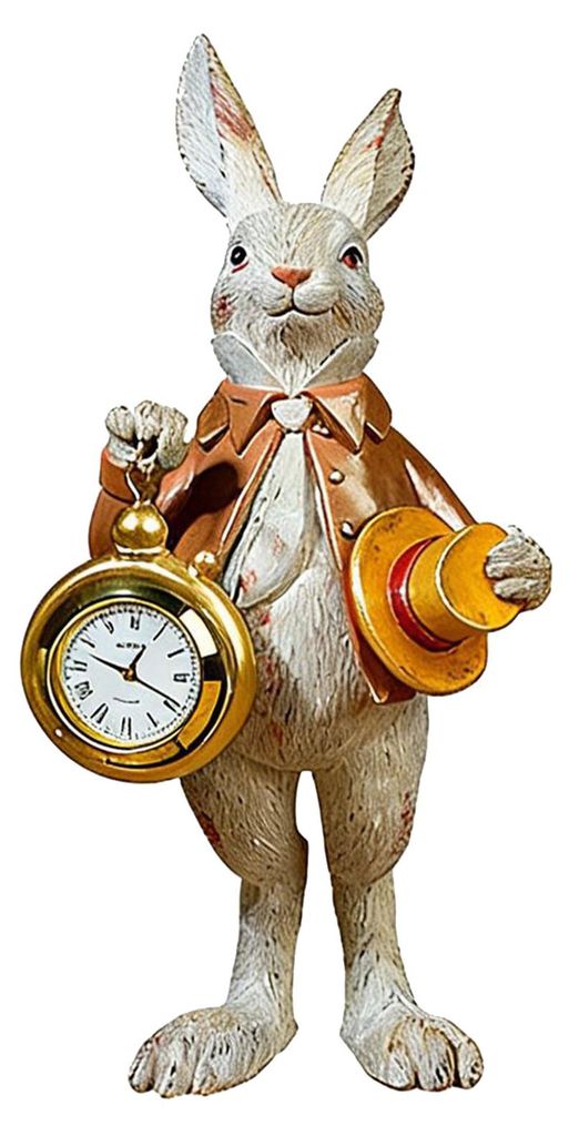 Osterhasen-Uhr-Deko, Harz-Hasenfigur mit Zylinder und Taschenuhr, Vintage-Hasenstatue für Schreibtisch, Regal und Zuhause