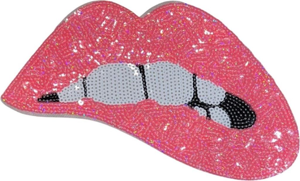 Mouth Bites Lip Pailletten-Emblem-Aufnäher zum Aufbügeln, hellrosa