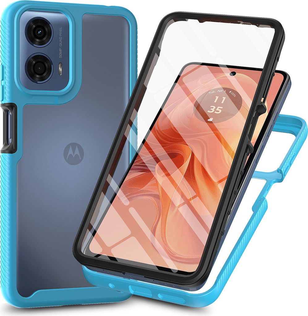 Hülle für Motorola Moto G35, Bumper mit Eingebautem Displayschutz Komplettschutz Schutzhülle Blau