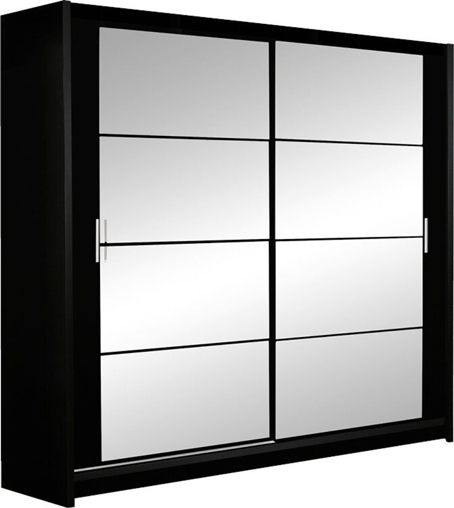 BETTSO Kleiderschrank Schwebetürenschrank mit Spiegel Kleiderstange Garderobe für Schlafzimmer Kinderzimmer oder Wohnzimmer AKOTA 160 Schwarz