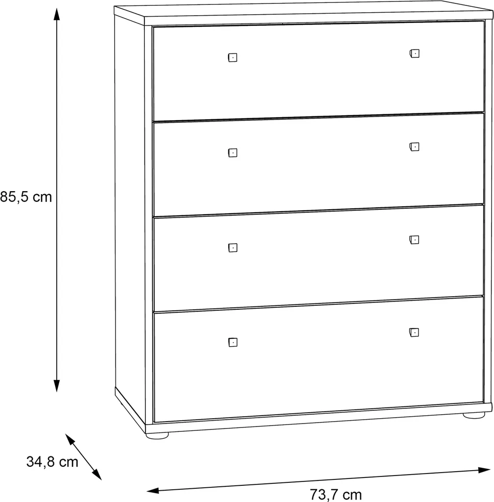 Commode chêne Artisan 4 tiroirs, format compact 74cm TEMPRA 2 pro - 4
