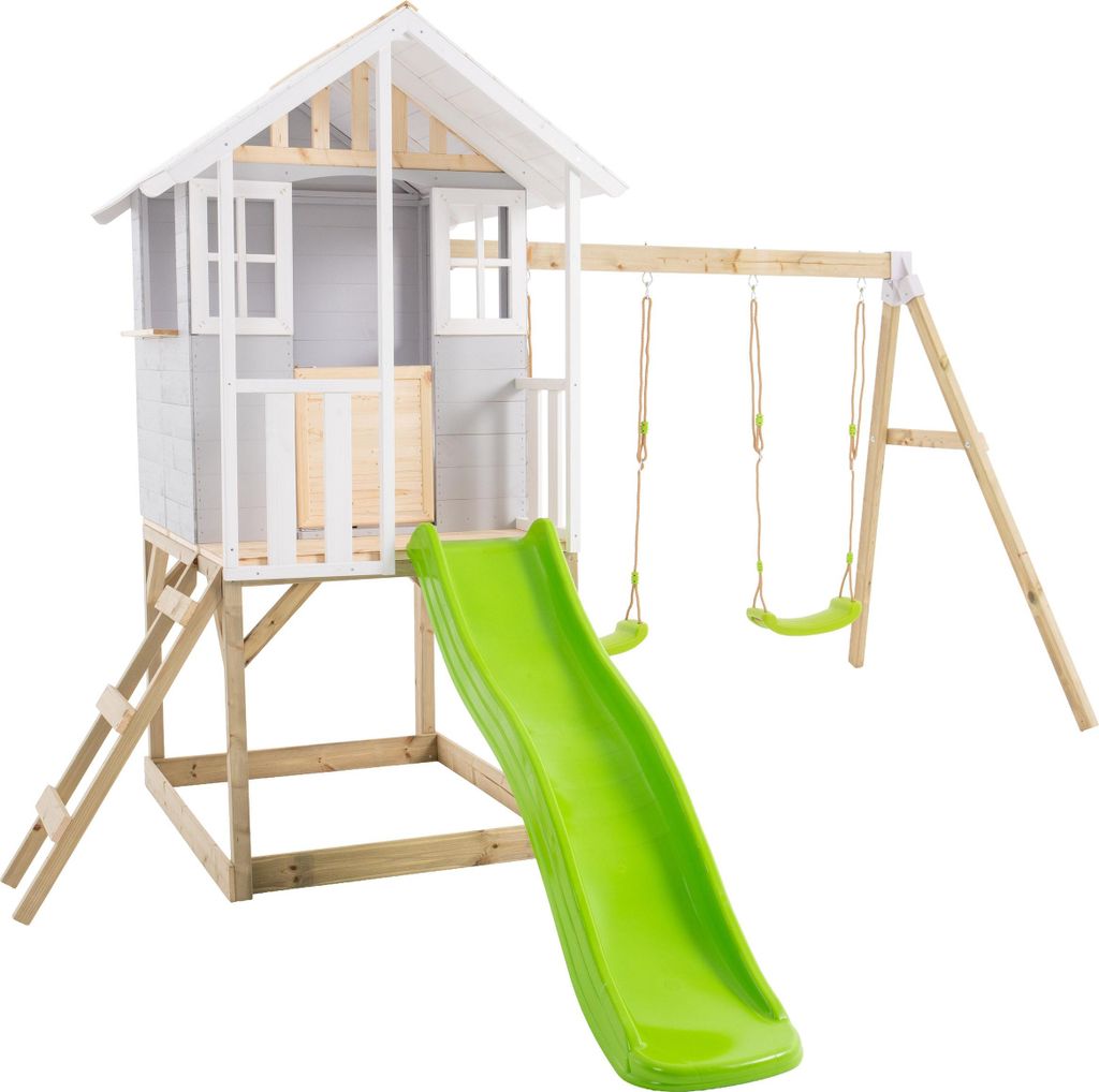 Stelzenhaus mit Plattform, Rutsche und 2 Schaukeln PERCE-NEIGE braun