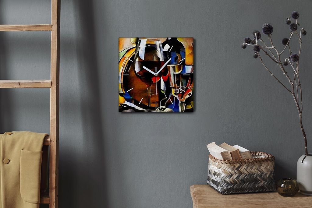 Coloray Hodiny Unikátní 30x30 cm Tiché hodiny Pro obývací pokoj a kuchyň Nástěnné hodiny Plátno Bílé ručičky hodin - alkohol