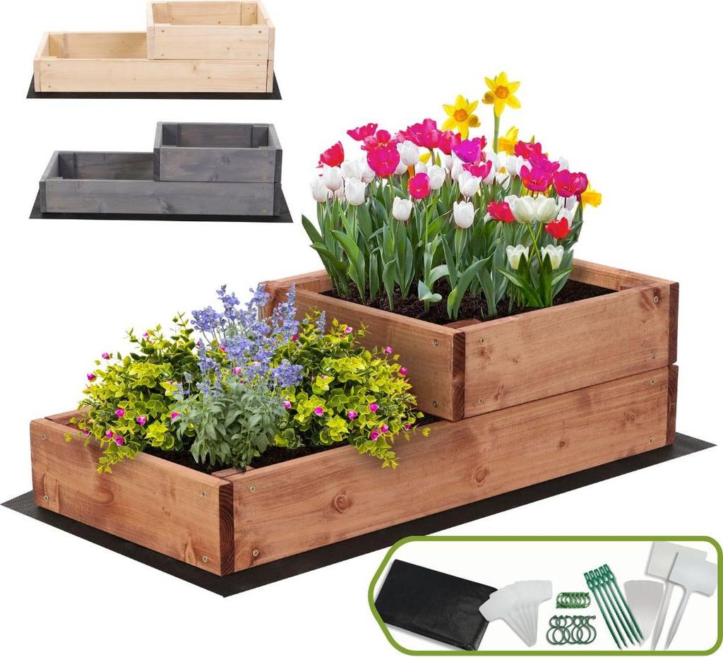 MODO24 Hochbeet Holz, Pflanzkasten, Massivholz, Kiefer, Kräuterbeet, Blumenkasten, Garten, Terrasse, 18x30x63 cm, Braun, ZP07