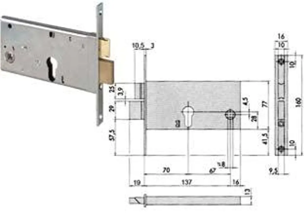 Serrure à encastrer pour tringle et barre de verrouillage axe 70 mm H44360
