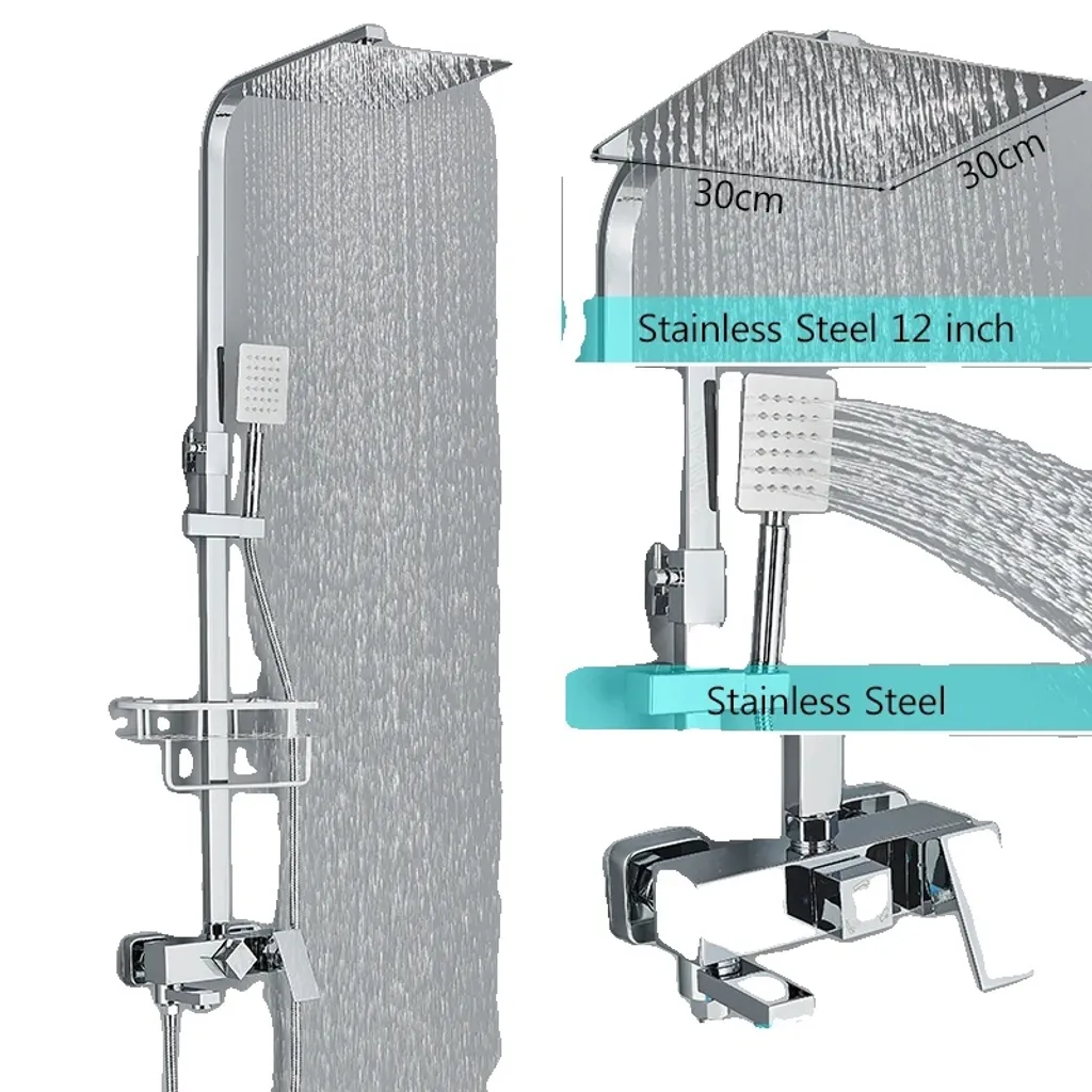 Sistema Doccia Rain Deluxe 12 Pollici | Ottone Cromato 3 Vie Top Class