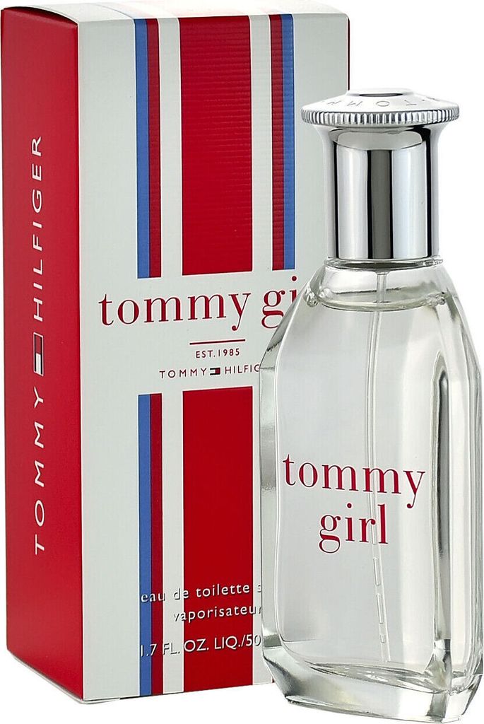 A bottle of Tommy Girl perfume and its packaging are displayed against a white background.