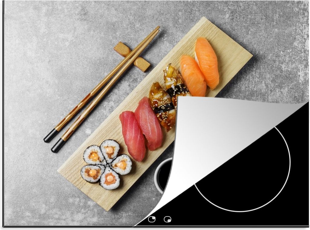 KitchenYeah Herdabdeckplatte Sushi-Brett , 57x51cm, Küche Deko, Glaskeramikfeld Herdabdeckung, Abdeckplatte fùr Kochfeld