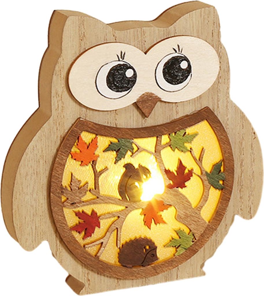 3D-beleuchtetes Tierornament aus Holz, Igel, Blatt, Eule, Eichhörnchen, Nachtlicht, rustikale beleuchtete Schreibtischdekoration für Wohnzimmer, ...