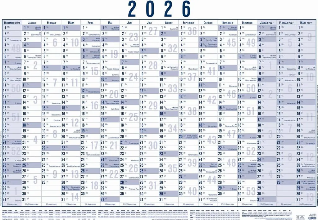 Calendrier à affiches sans plis 16M/1S lot de 5 pour visibilité totale