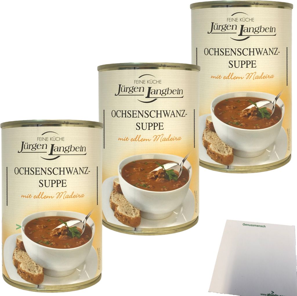 Jürgen Langbein Ochsenschwanz-Suppe mit edlem Madeira 3er Pack (3x0,4 L) + usy Block