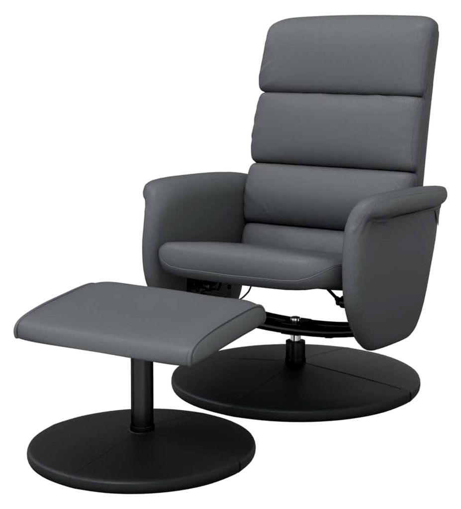 Drehbarer Relaxsessel mit Fußhocker, Verstellbare Rückenlehne, Liegesessel in Grau aus Kunstleder
